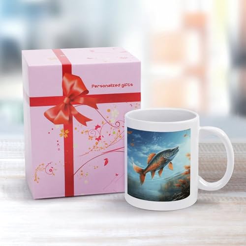 11oz White Ceramic Coffee Mug Funny Safflower Flying Fish Tea Cup Microwave & Dishwasher Safe, Lead-Free for Home Office Daily Use & Gifting - color: Safflower Flying Fish