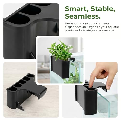 2 Pack Aquarium Plant Holder, Open Face Hanging Planter Cup for Emersed Plants, Fish Tank Aquatic Plant Pot with 5 Holes, Hydroponic Aquascape Decoration for Shrimp and Fish (Black Rimless)