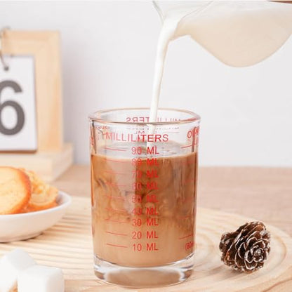 1 PACK Measuring Cup Shot Glass 3 Ounce/90ML Liquid Heavy Glass Red Scale