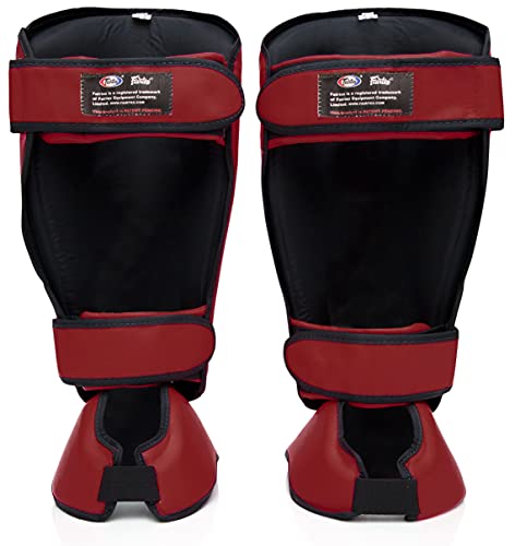 Fairtex SP7 Lightweight Shin Guards, Detachable Syntek Leather Shin Pads - color: Red, size: Medium
