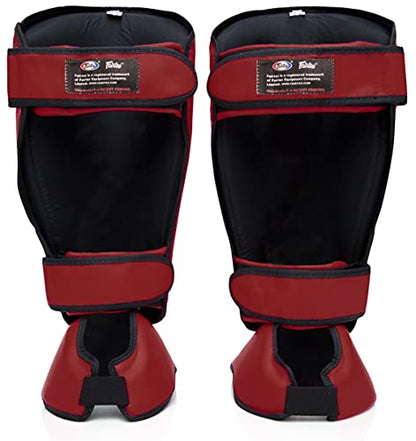 Fairtex SP7 Lightweight Shin Guards, Detachable Syntek Leather Shin Pads - color: Red, size: Medium