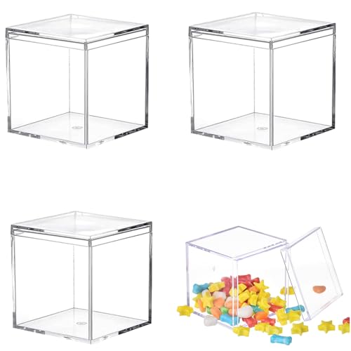 Acrylic Candy Box with Lid Small Clear Acrylic Square Cube Plastic Storage Box for Birthday Party Favor Jewelry Box - size: 1.8 x 1.8 x 1.8 Inch