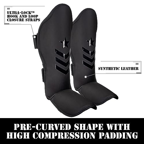 Revgear Premier Deluxe Shin Guard, Durable/Lightweight, MMA, Kickboxing - color: Black/Black, size: X-Large
