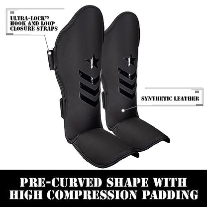 Revgear Premier Deluxe Shin Guard, Durable/Lightweight, MMA, Kickboxing - color: Black/Black, size: X-Large