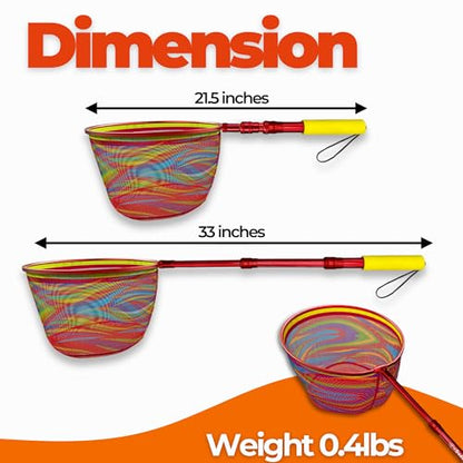 Kids Fishing Net - Extendable Telescopic Landing Net for Boy Girl Children Catching Small Fish Crab Shrimp Minnow Dragonfly Beach Pier Lake River Ocean