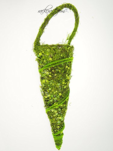 Flower Bouquet Arrangement Wicker Green Moss Wall Holders Wedding Garden Home (Cone)