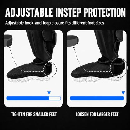Upgraded Thickened Muay Thai Shin Guards with Instep | Enhanced Impact Protection, Kickboxing & MMA Leg Guards, Martial Arts Sparring Training, long-lasting for Men Women - size: Medium