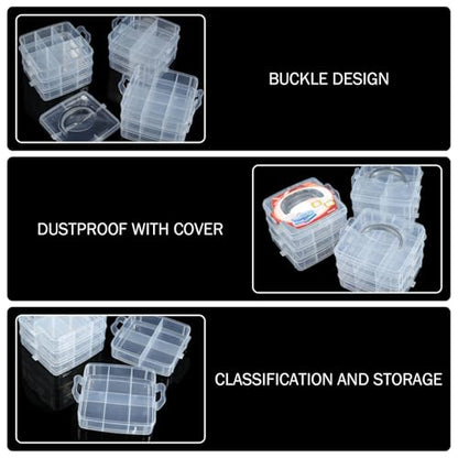 Tackle Box Organizer, 3-Tier Transparent Stackable Organizer Plastic Organizer Box Art Bin Storage Box