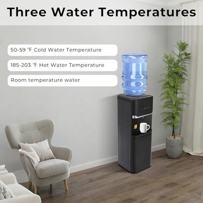 Top Loading Water Cooler Dispenser, Freestanding Cold & Hot & Warm Water Dispenser, Top Loading Water Dispenser for 5 Gallon Bottles, Perfect for Home Office School (Black)