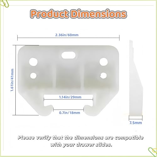 12Pcs Plastic Drawer Guides Center Mount Drawer Rail Brackets White Drawers Track Guides Drawers Replacement Furniture Parts for Dresser Furniture Cabinet Closet Drawer Gytovvvz