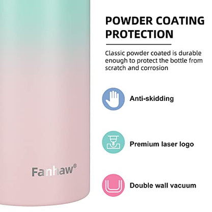 Fanhaw 24oz Kids Stainless Steel Water Bottle with Straw Lid, Green Pink - color: Green Pink, style: 24 Ounces
