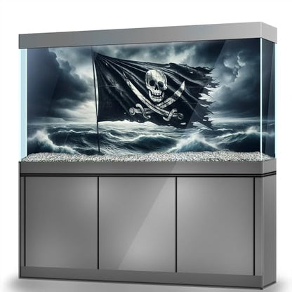 Aquarium Background Stickers - Flag, Skull, Pirate, Ocean, Self-Adhesive Fish Tank Reptile Terrarium Decor Poster (90 x 60 cm / (35.4 x 23.6 inches)) - size: 90 x 60 cm / (35.4 x 23.6 inches)