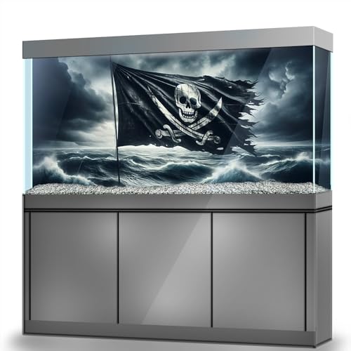Aquarium Background Stickers - Flag, Skull, Pirate, Ocean, Self-Adhesive Fish Tank Reptile Terrarium Decor Poster (90 x 60 cm / (35.4 x 23.6 inches)) - size: 90 x 60 cm / (35.4 x 23.6 inches)