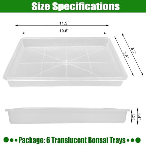 3 Pack Plastic Bonsai Humidity Trays, Rectangle Plant Growing Saucer Water Catcher Drip Tray, Seed Starter Drainage Tray Transparent (11.5x8.3 Inch)