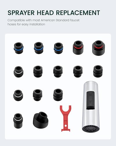 Metal Kitchen Faucet Head Replacement, 2-Mode Pull Down Kitchen Faucet Spray Head with 15 Adapters, High Pressure Sink Sprayer Nozzle Stainless Steel, Chrome - color: Chrome