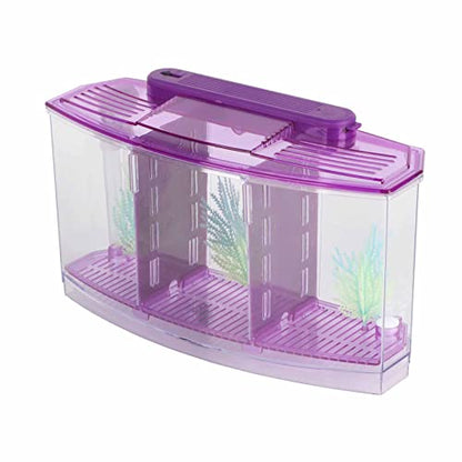 Fish Breeding Box, Aquarium Breeder Box Guppy Breeder Box Acrylic Fish Breeding Box Three Divisions Breeding Isolation Box with LED (Purple)