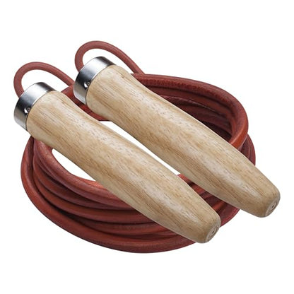 Champion Sports Wood Handle Jump Ropes – Durable Nylon or Leather Bearings - Skipping Rope, Fitness, Cardio Training, Agility, and Exercise Workouts - style: Heavyweight Leather Ball Bearing (9.5 Ft)