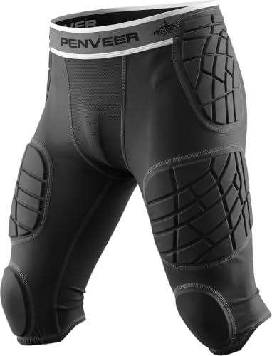 7 Pad Football Girdle Youth with Cup Pocket & Integrated Padding - color: Black, size: Small
