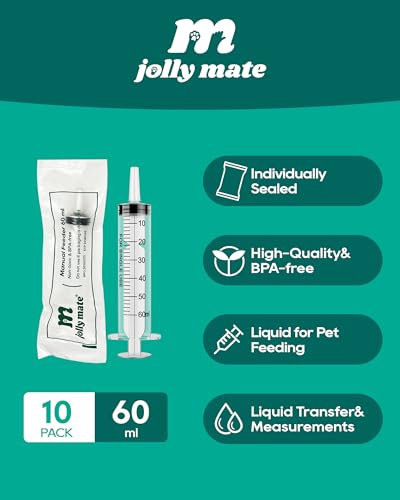 JollyMate 10 Pack 60ml Syringes for Liquid, 60cc Oral Syringes without Needle with Cap Individually Wrapped for Pet Feeding, Scientific Labs, Measuring Liquids, Oil & Glue Dispenser