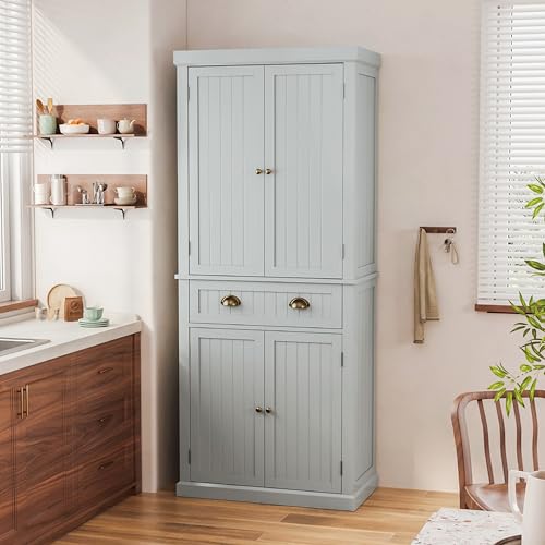72" Kitchen Pantry,Tall Storage Cabinets with Doors and Shelves,Freestanding Pantry Cabinet for Bathroom,Dining Room and Living Room (Smog Grey) - color: Smog Grey