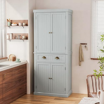 72" Kitchen Pantry,Tall Storage Cabinets with Doors and Shelves,Freestanding Pantry Cabinet for Bathroom,Dining Room and Living Room (Smog Grey) - color: Smog Grey