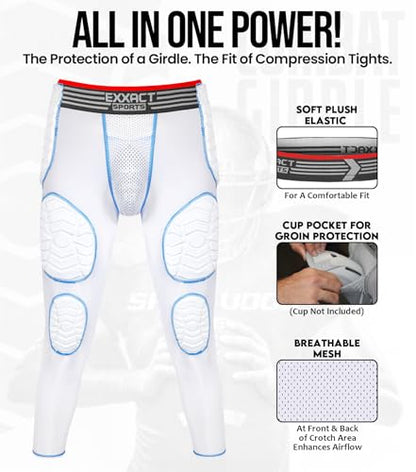 Exxact Sports Combat 7-Pad 3/4 Men's Padded Compression Leggings - color: White, size: Adult Medium