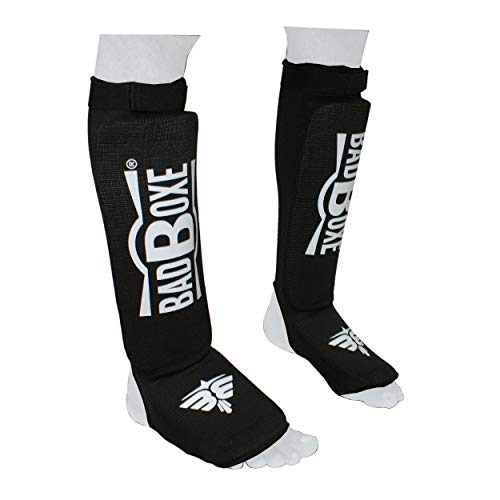Twister Muay Thai Boxing Kickboxing Karate Shin Guard Taekwondo MMA | Elastic Cotton Cloth Shin & Instep Padded Guards | Shin in Steps Shin Guards Pair - color: BLACK/WHITE, size: Large-X-Large