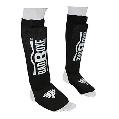 Twister Muay Thai Boxing Kickboxing Karate Shin Guard Taekwondo MMA | Elastic Cotton Cloth Shin & Instep Padded Guards | Shin in Steps Shin Guards Pair - color: BLACK/WHITE, size: Large-X-Large