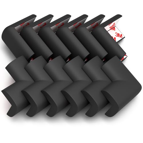 12-Pack Baby Proofing Corner Protectors, Furniture Corner and Edge Safety Bumpers, Soft Rubber Foam Cushion Covers, 3M Taped Corner Guards, Baby Child Proofing Pads, Table Corner Covers, Black - color: Black, size: 12corners