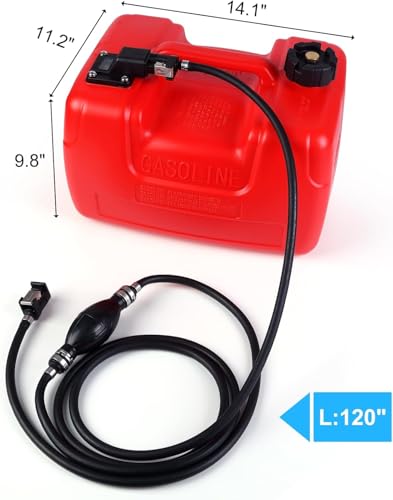 Marine Tank, 3 Gallon Marine Portable Tank Outboard Marine Boat Transfer Tank with 9.8ft Hose, Gauge for Outboard Engine Boats, I-Shaped Handle, Easy to Carry