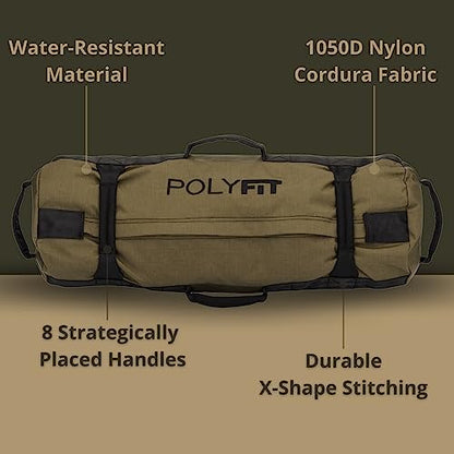 Polyfit Classic Sandbag - Workout Sandbag with 8 Gripping Handles - color: BLACK CAMO, size: Medium (30-75lbs)