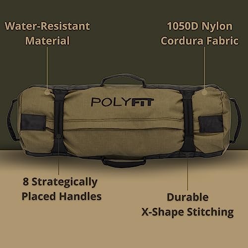 Polyfit Classic Sandbag - Workout Sandbag with 8 Gripping Handles - color: BLACK CAMO, size: Medium (30-75lbs)