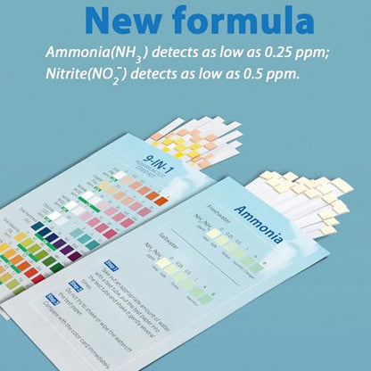 10-in-1 Ammonia Test Kit Aquarium (100 Strips): 50 Multi-Test + 50 Ammonia | Aquarium Test Strips for Freshwater & Saltwater. for Fish Tanks, Aquariums & Pond Water Test kit. Test Nitrate, pH & More - size: 10-1 100 Strips