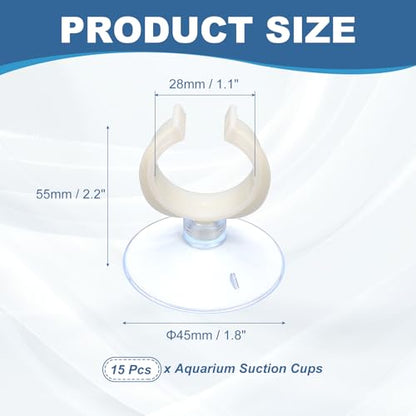 Aquarium Suction Cups, Fish Tank Suction Cups Clips Airline Tube Holders Clamps (Plastic, 15Pcs, Clear) for 1.1" Fish Tank Airline Tubing Binding Moss Shrimp Nest, 28x45MM