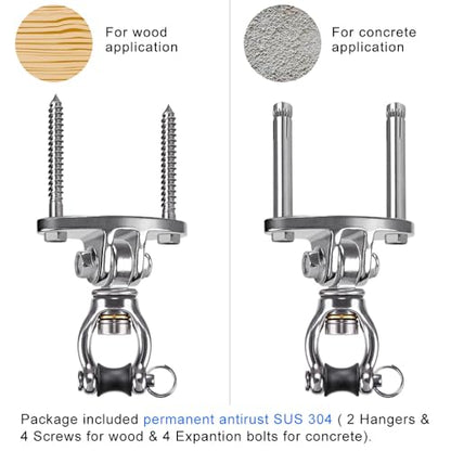 SELEWARE Silent Bearing Swivel Swing Hanger Stainless Steel Swing Hook 2Pcs | 360° Swivel Ceiling Mount Swing Bracket for Aerial Yoga Silks Swing Chair Heavy Bag Swing Set Indoor Outdoor, 1200lb Capacity - color: 360° Bearing Swing Hanger ( 2 Pack )