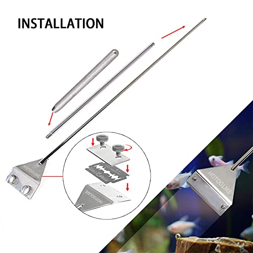 Aquarium Scraper, 25.6" Stainless Steel Scraper Cleaning Razor with 10 Blades for Glass Aquarium Fish Tank
