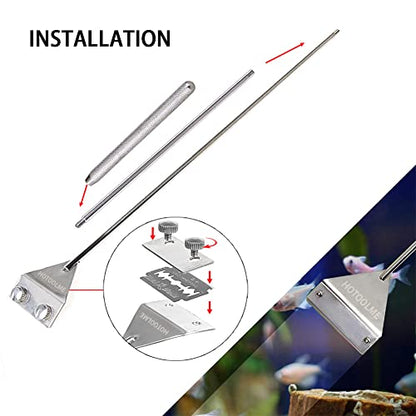 Aquarium Scraper, 25.6" Stainless Steel Scraper Cleaning Razor with 10 Blades for Glass Aquarium Fish Tank