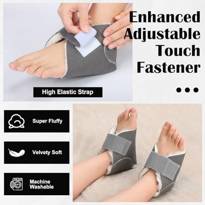 2 Pcs Sheepskin Heel Protectors for Pressure Sore Pad, Dark Grey - color: Dark Grey