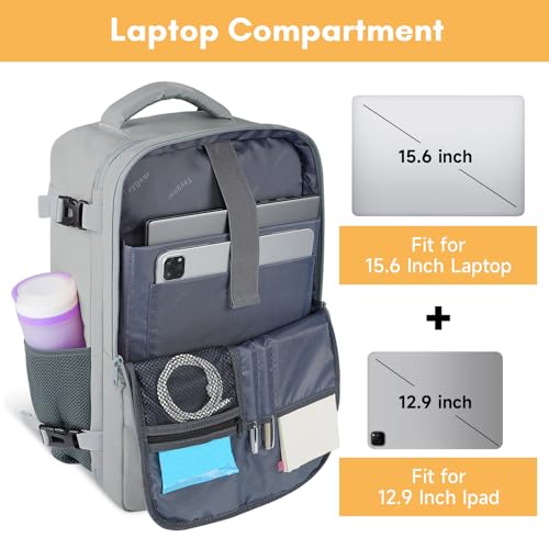 Taygeer Carry On Backpack, Womens Travel Backpack with Water Bottle Pocket | Laptop Mochila 15.6inch Flight Approved with Shoe Pouch, College Teacher Tote Bag for Business Travel Supplies, Grey - color: Elephantgray, size: Large