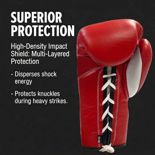 Amber Fight Gear Professional Leather Fight Gloves – Competition Ready Boxing & Kickboxing Gloves – Padded Multi-Layered Foam – Pre-Curved Safety Design – Sizes 8oz, 10oz, 12oz – Red & Blue - color: Red, size: 12 oz