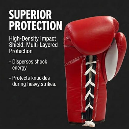 Amber Fight Gear Professional Leather Fight Gloves – Competition Ready Boxing & Kickboxing Gloves – Padded Multi-Layered Foam – Pre-Curved Safety Design – Sizes 8oz, 10oz, 12oz – Red & Blue - color: Red, size: 12 oz
