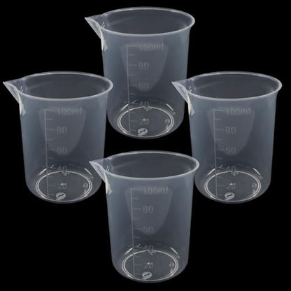 4 Pcs 100ml/3.4oz Clear Measuring Cup, Transparent Lab Liquid Mixing Cups, Plastic Graduated Beakers for Kitchen Cooking Medicine Measure Tool - size: 100ml/3.4oz, style: 4 Pcs