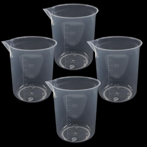4 Pcs 100ml/3.4oz Clear Measuring Cup, Transparent Lab Liquid Mixing Cups, Plastic Graduated Beakers for Kitchen Cooking Medicine Measure Tool - size: 100ml/3.4oz, style: 4 Pcs