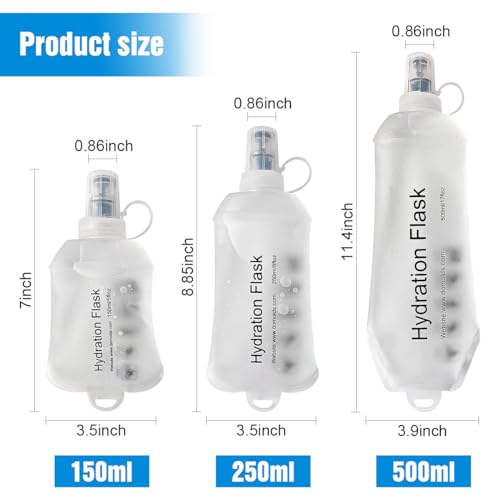 AXEN Soft Flask TPU Foldable Running Hydration Flask, Soft Collapsible Water Bottle for Hydration Pack Cycling Marathon Running Hiking - color: Clear Pack of 2-250ml