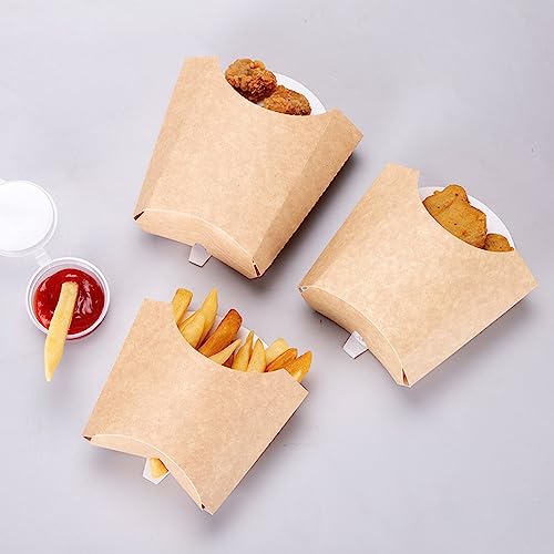 XZJMY 60 Pack 5oz French Fry Containers,Disposable Paperboard French Fries Containers,French Fries Holders, Small Kraft Paper Takeout Boxes for Wedding Birthday Carnival Party (Brown)