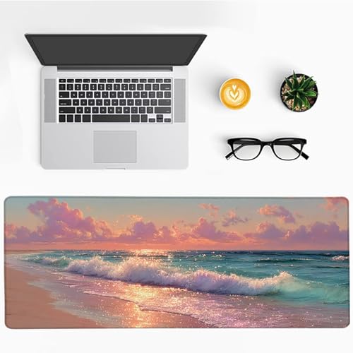Sea View Gaming Mouse Pad 24x12in, Large Desk Mat Sunset, Mousepad with Stitched Edges, Gaming Accessories, Mouse Pad with Non-Slip Rubber Base, Office Accessories Keyboard Mat, for PC Laptop N-9485