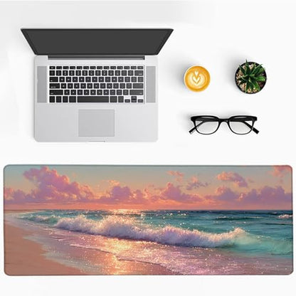 Sea View Gaming Mouse Pad 24x12in, Large Desk Mat Sunset, Mousepad with Stitched Edges, Gaming Accessories, Mouse Pad with Non-Slip Rubber Base, Office Accessories Keyboard Mat, for PC Laptop N-9485