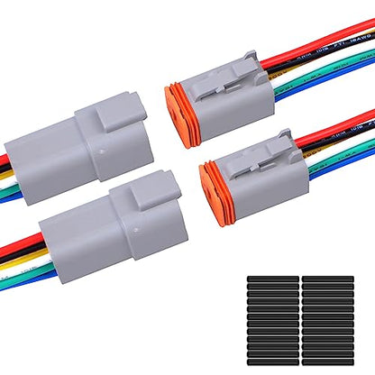 2Pack 6-Pin Waterproof DT Connector Male and Female Wire Connectors with 16AWG 105℃ 600V Wires and Heat Shrink Tubes, Applicable for Automotive Electrical Connections - size: 6-pin/2pack