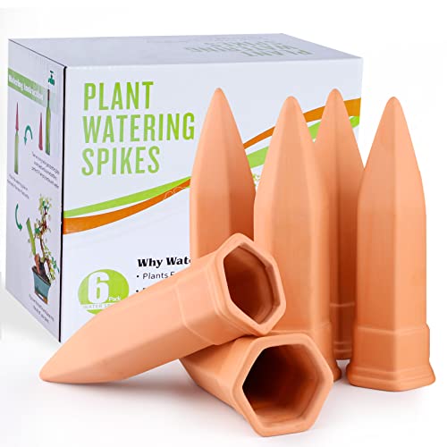 Terracotta Watering Spikes, Set of 6 Pack Plant Watering Devices, Self Terra Cotta Watering Spikes Stakes for Indoor and Outdoor, Automatic Plant Waterer System for Vacation Potted Plants - color: 6 Pack - Plant Watering Spikes