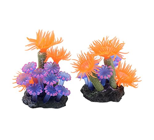 CNZ® Artificial Coral Plant for Fish Tank Decorative Aquarium Reef Ornament (Orange Sea Anemone, 2pcs) - color: Orange Sea Anemone, 2pcs